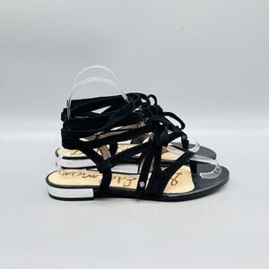 Sam Edelman Sandals Womens 6 Black Suede Davina Lace Up Gladiator Flat Shoes